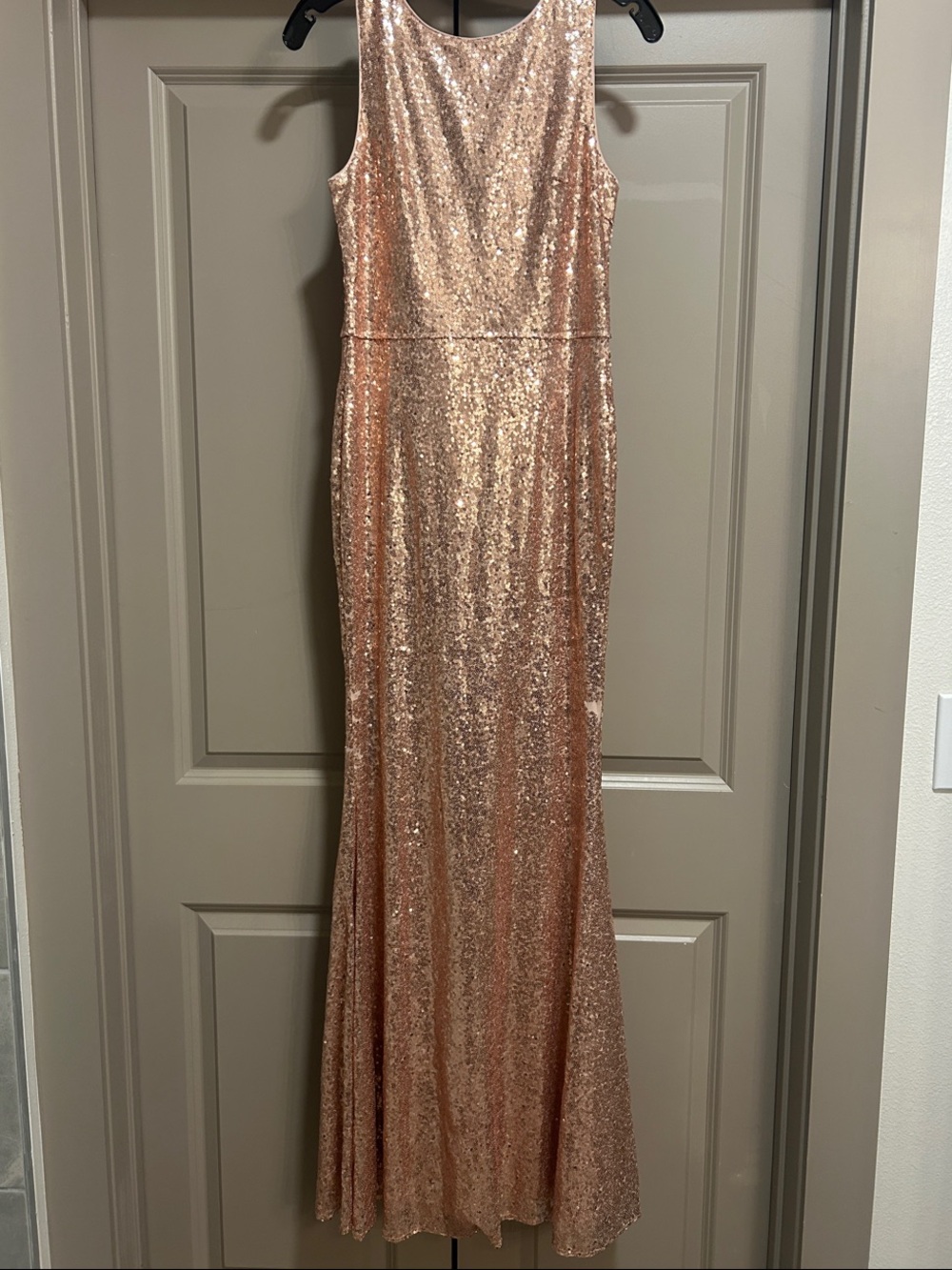 Sleeveless Rose Gold Sequin Evening Gown